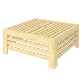 Outsunny 2-in-1 Outdoor Storage Box for Umbrella Base, Umbrella Stand Table, Wooden Patio Coffee End Table with Umbrella Hole, Natural Wood