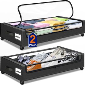 Under Bed Storage with Wheels, 2 Pack Under Bed Storage Containers with Clear Lid and Handles