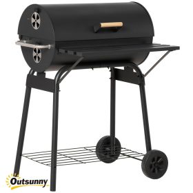 Outsunny 30" Portable Charcoal Barbecue Grill with Wheels Outdoor Barbecue with Adjustable Charcoal Rack, Storage Shelf, for Garden Camping Picni