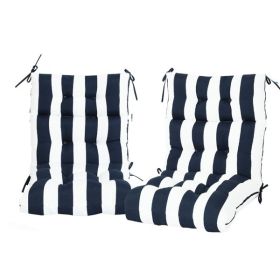 2 Pcs Set High Back Patio Chair Cushions, Tufted Rocking Chair Cushions, Adirondack Cushions for Garden (Navy Blue/White Stripe)[Temu is banned