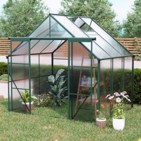 8X6FT-Green Double Door Polycarbonate Greenhouse Raised Base and Anchor Aluminum Heavy Duty Walk-in Greenhouses for Outdoor Backyard in All Seaso
