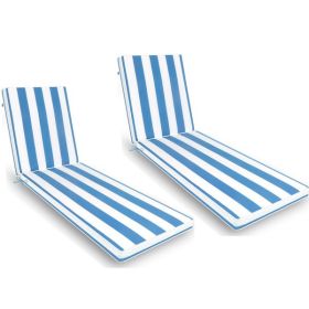 2PCS Set Outdoor Lounge Chair Cushion Replacement Patio Funiture Seat Cushion Chaise Lounge Cushion (Sky Blue/White Striped) [Sale to Temu is Ban