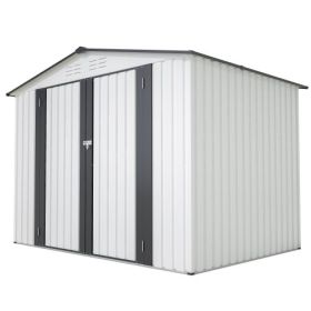 8 X 6 Ft Outdoor Storage Shed, All Weather Metal Sheds With 2 Lockable Doors, Tool Shed For Garden, Backyard, Lawn,White (Color: White)