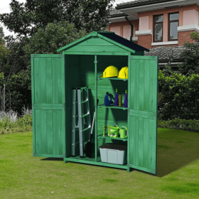 Outdoor 35.6x 18.1x 66.15 L Wood Storage Shed, Garden Tool Cabinet With Waterproof Asphalt Roof, Double Doors, Multiple-tier Shelves,Forest Green (Color: green)