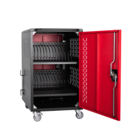 32 Bay Mobile School Charging Cart Station For Chromebook, Tablet And Laptop Computer With Power Strip Included, Assembly Required BLACK (Color: Black)