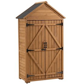 Outdoor Storage Cabinet - Garden Tool Shed, Wooden Closet With Shelves & Latch (Option: Yellow Brown)