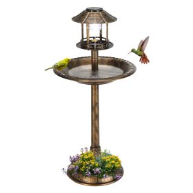 Bronze, With Solar Light, Bird Bath 51x51x106cm Plastic Round (Option: Bronze)