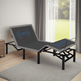 Adjustable Bed Frame With Massage Head  Foot Incline Twin XL Size Wireless Remote, Two Types Of USB Ports Type-A And Type-C, LED Night Light, 4 H (Color: Grey)