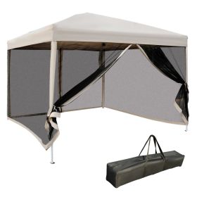210D Oxford 10' X 10' Pop Up Canopy Tent With Netting, Instant Screen Room House, Tents For Parties, (Color: beige)