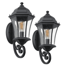 Outdoor Waterproof Glass Retro Wall Light Support Many Types Of Bulbs -2 Packs With Light Sensing Unavailable Platform- Temu (Option: Black)