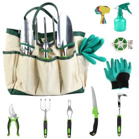 13Pcs Garden Tool Set Aluminum Alloy Gardening Hand Tools Starter Kit With Garden Bag Heavy Duty Outdoor Hand Tools With Non-Slip Ergonomic Handl (Option: Beige Green)
