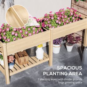 Wood Raised Garden Box, Elevated Garden Bed With Side Table, Bottom Shelf, Bed Liners And Drainage Holes, Natural (Option: Natural)