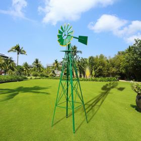 8FT Weather Resistant Yard Garden Windmill Green (Color: green)