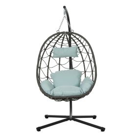 Egg Chair with Stand Indoor Outdoor Swing Chair Patio Wicker Hanging Egg Chair Hanging Basket Chair with Stand for Bedroom Living Room Balcony (Color: as Pic)